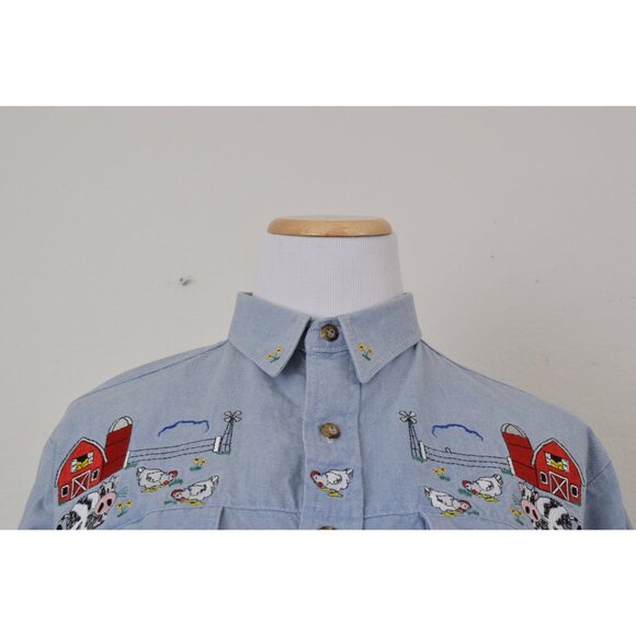 Vintage 80s/90s Blue Denim Embroidered Shirt Shacket | size M - Picture 10 of 10